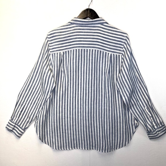 LL Bean women’s 100% linen long sleeve button down shirt top sz XL blue white - Picture 7 of 8
